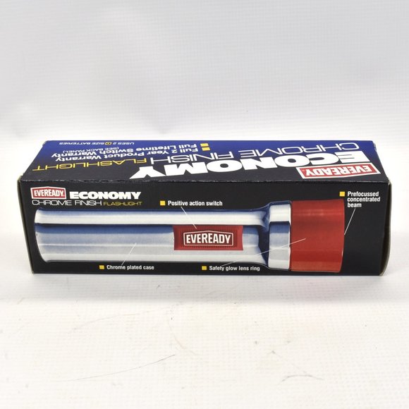 Vintage Eveready Flashlight Economy Chrome Finish NOS - Picture 1 of 7